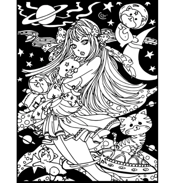 Cuadro para Colorear "Sueños de las Estrellas" 🌙⭐🐱