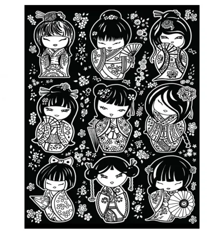 Cuadro para Colorear "Muñecas Kokeshi de Kioto" 🎎🌸✨