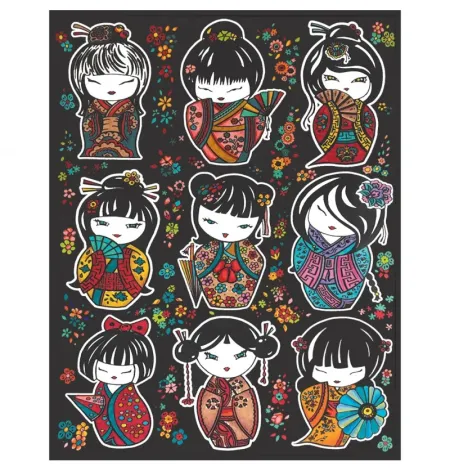 Cuadro para Colorear "Muñecas Kokeshi de Kioto" 🎎🌸✨